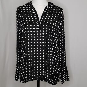 Pleione Oversize Polka Dot V-Neck Blouse NWT